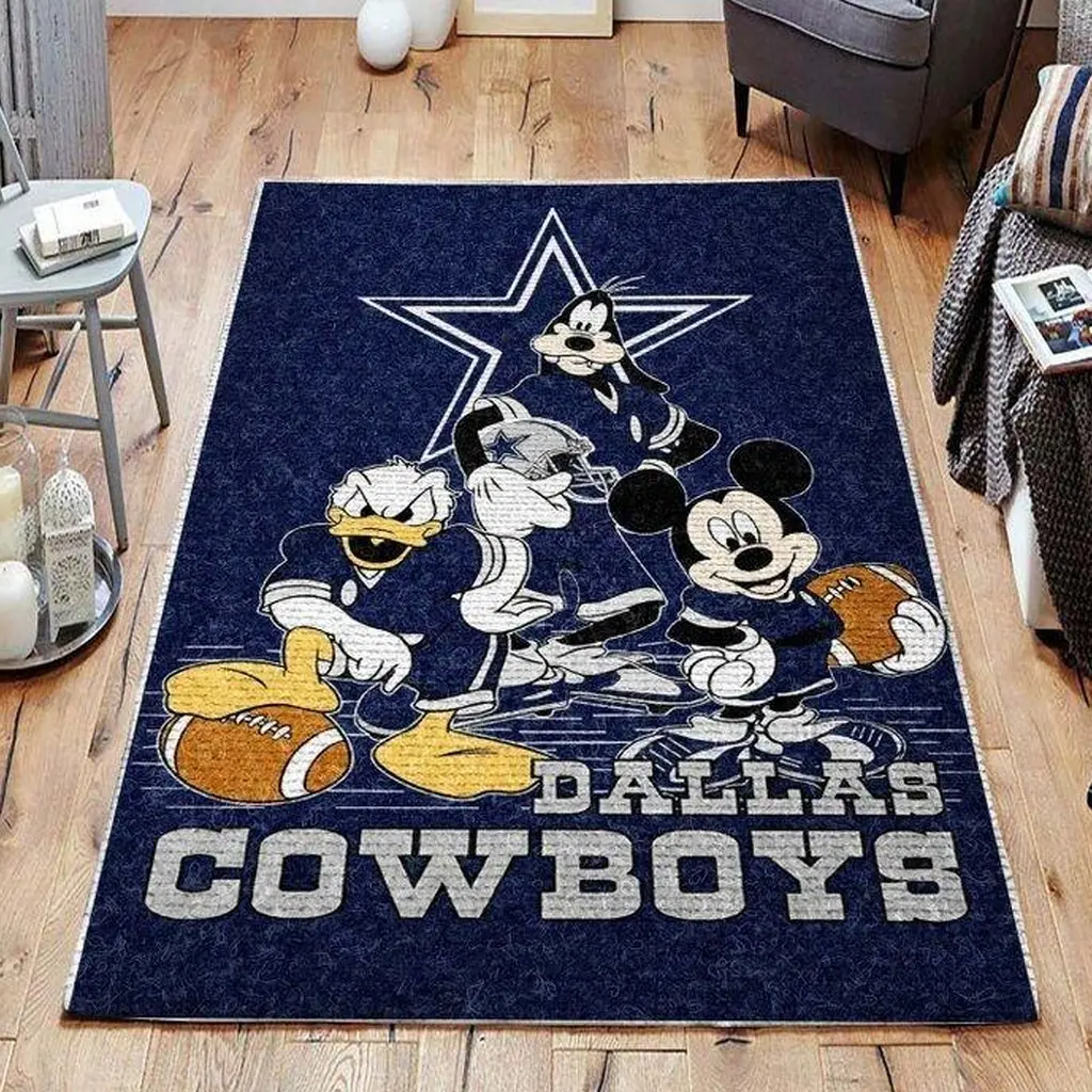Dallas Cowboys Rug - Cartoon Character Area for Kids Room Blue and Yellow