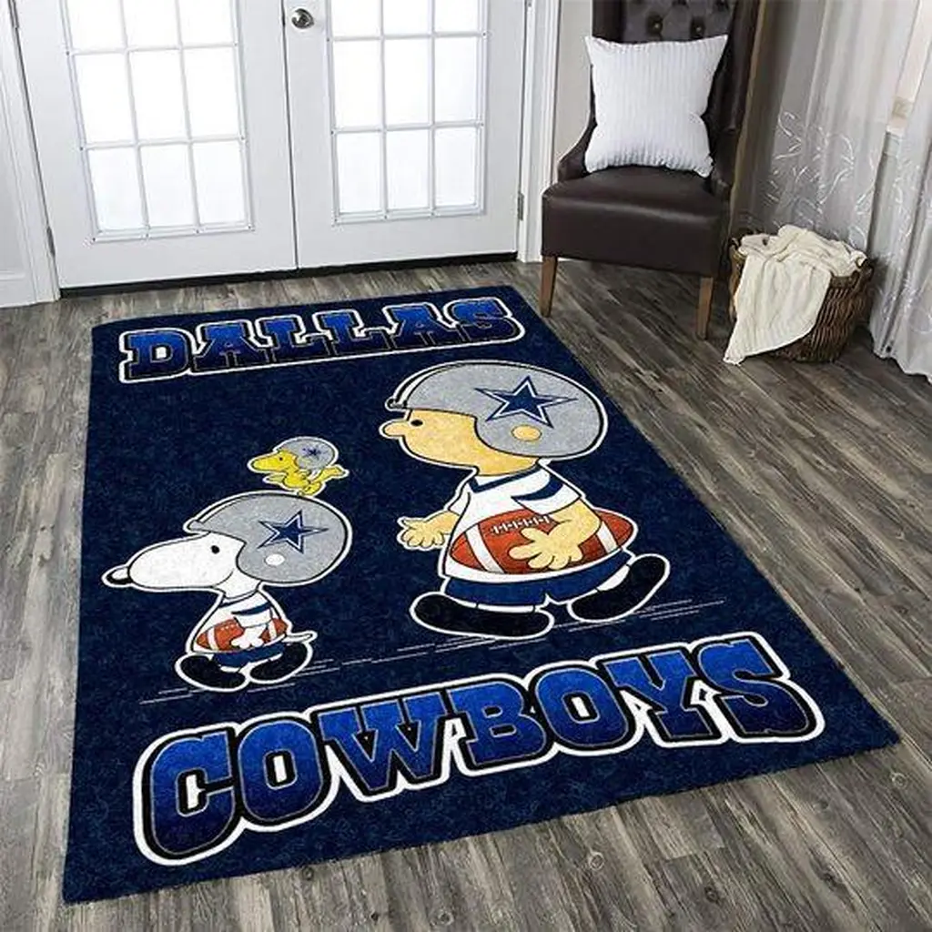 Dallas Cowboys Rug - Football Area for Game Room Decor Blue and White