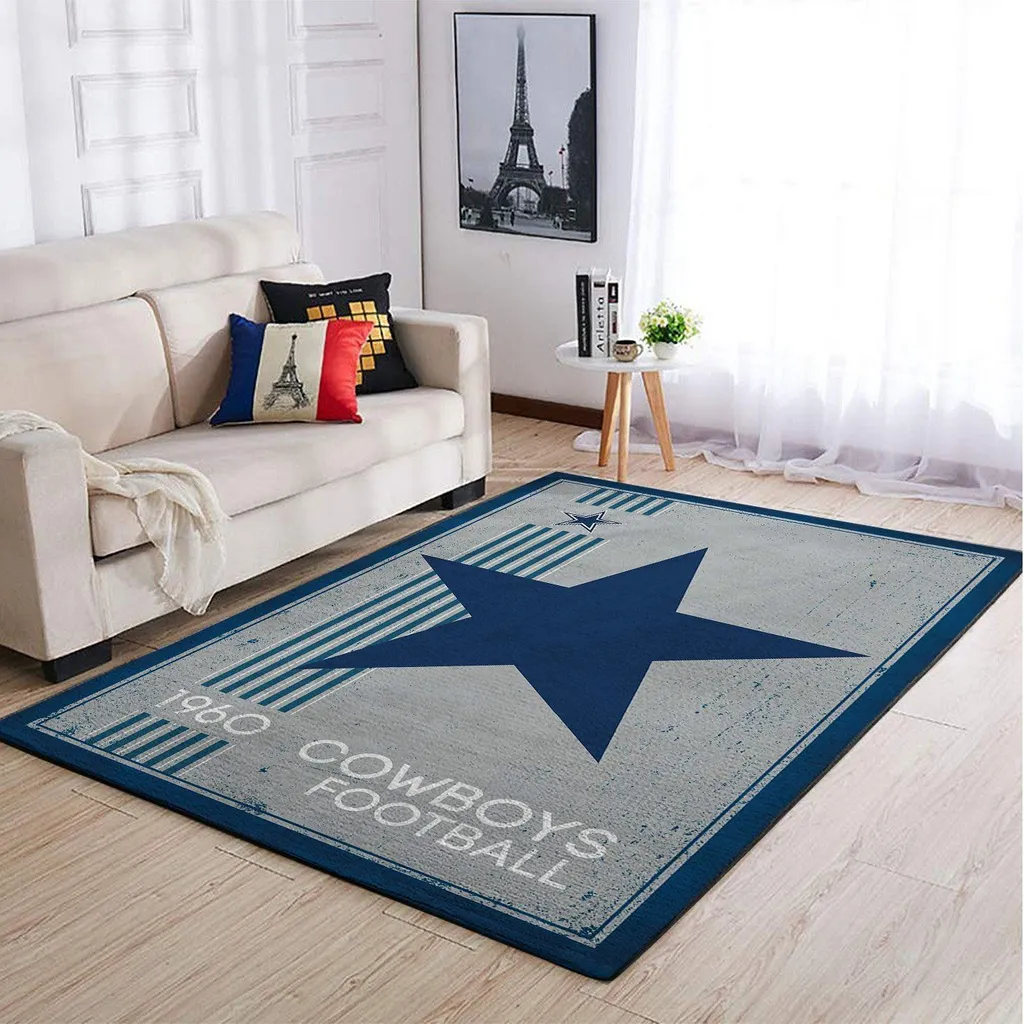 Dallas Cowboys Rug - Football Area for Living Room Decor Blue and Gray