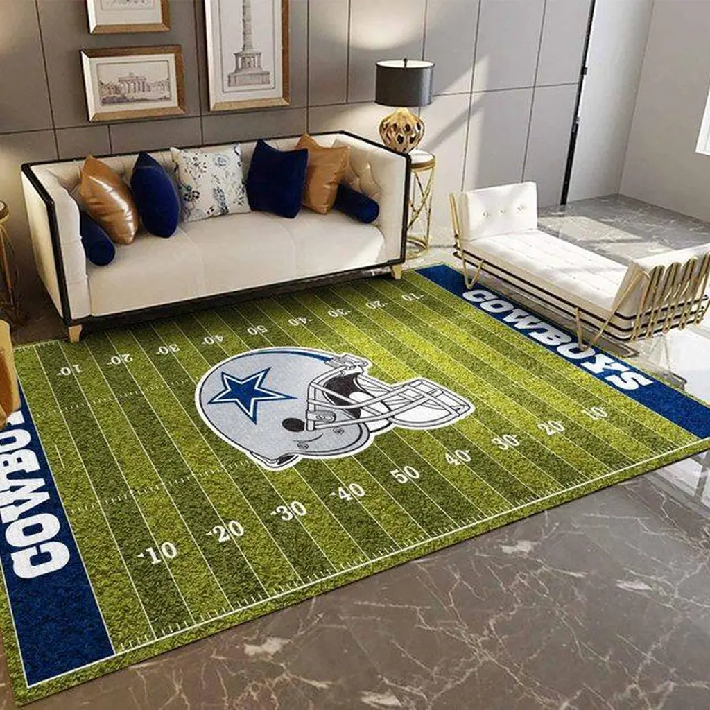 Dallas Cowboys Rug - Football Field Area for Fans Blue and Green