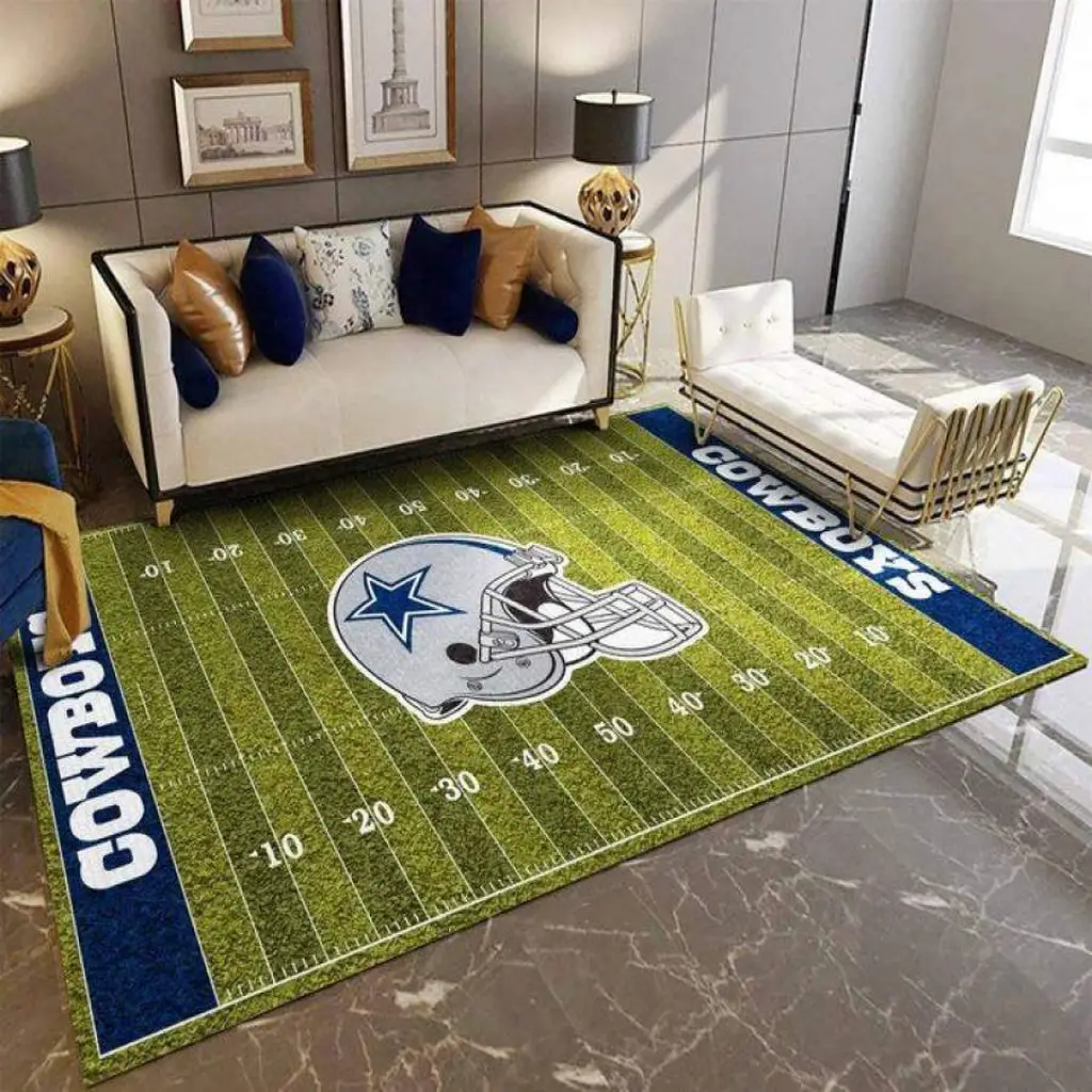 Dallas Cowboys Rug - Football Field for Living Room Decor Blue and Green