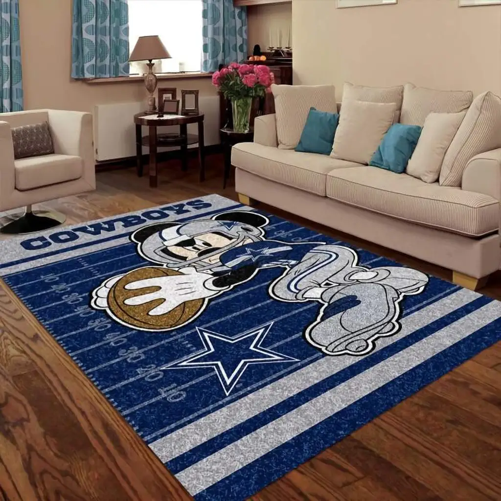 Dallas Cowboys Rug - Football with Mickey Mouse Design Blue and Gray