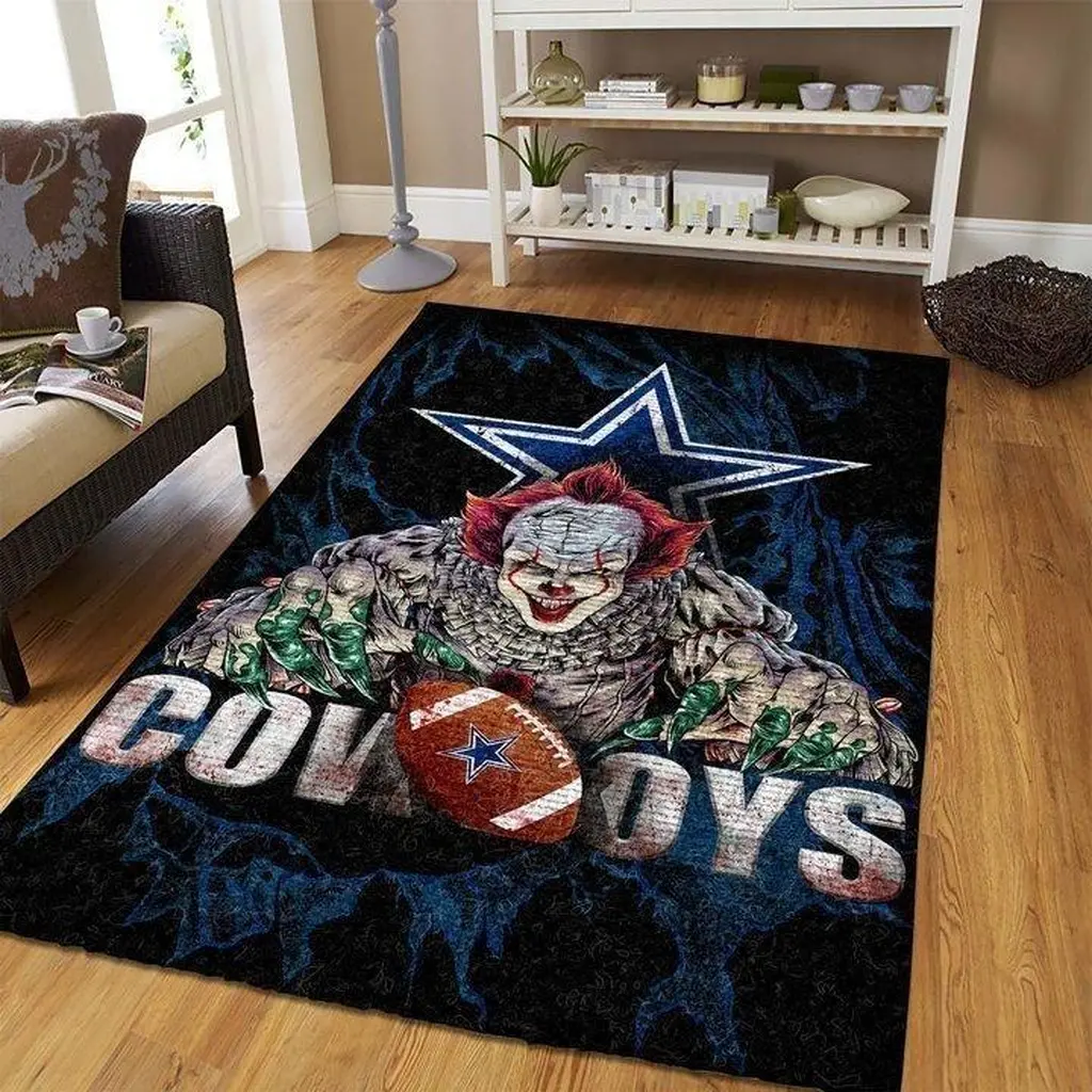 Dallas Cowboys Rug - Horror Style Themed Floor Mat Black and Blue