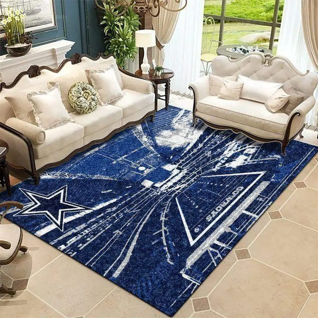 Dallas Cowboys Rug - Large Area for Living Room Blue and White