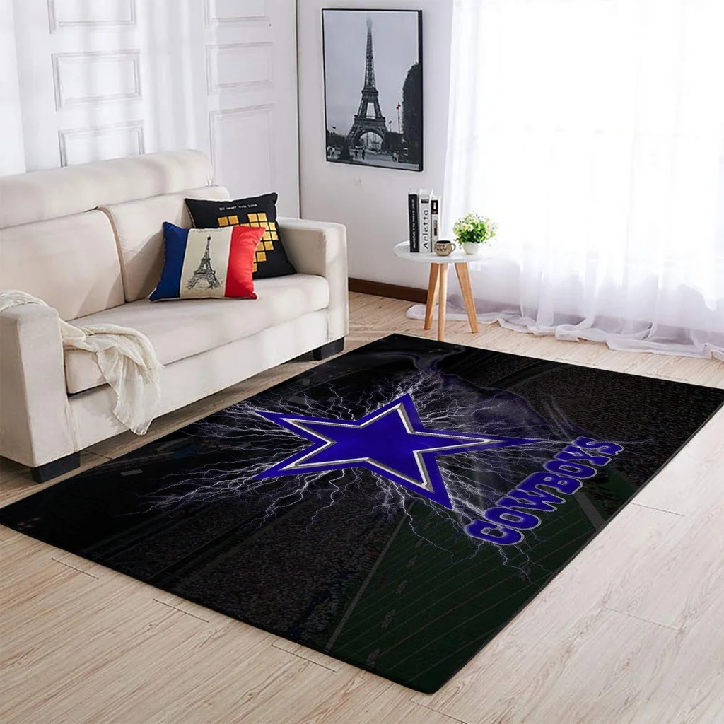 Dallas Cowboys Rug - Star Logo Area for Living Room Decor Black and Blue