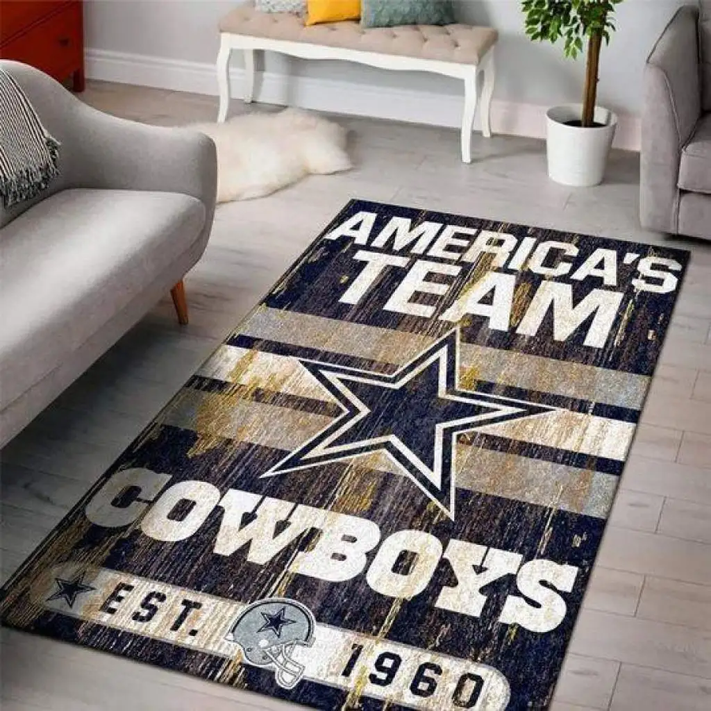 Dallas Cowboys Rug - Vintage Area for Living Room Decor Blue and White