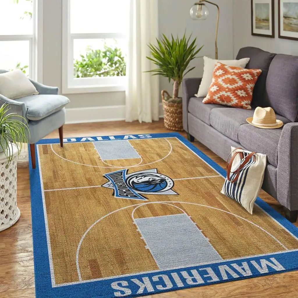 Dallas Mavericks Rug - Basketball Colors Floor Mat Blue and Brown