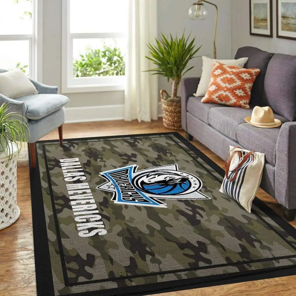 Dallas Mavericks Rug - Camo Area Living Room Carpet Black and Green
