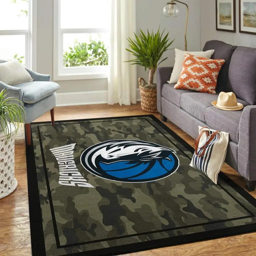 Dallas Mavericks Rug - Camouflage Area for Living Room Decor Blue and Green