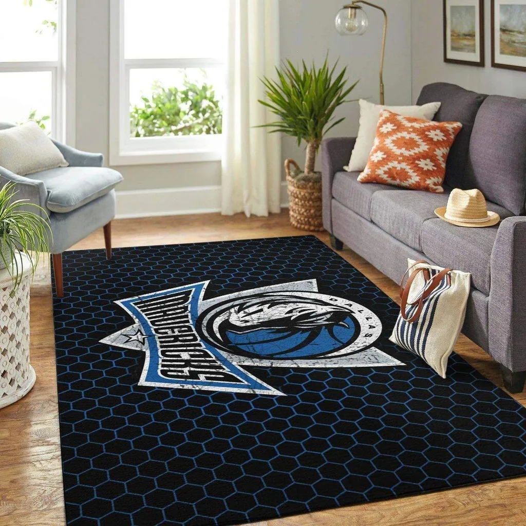 Dallas Mavericks Rug - Hexagon Area for Home Decor Black and Blue