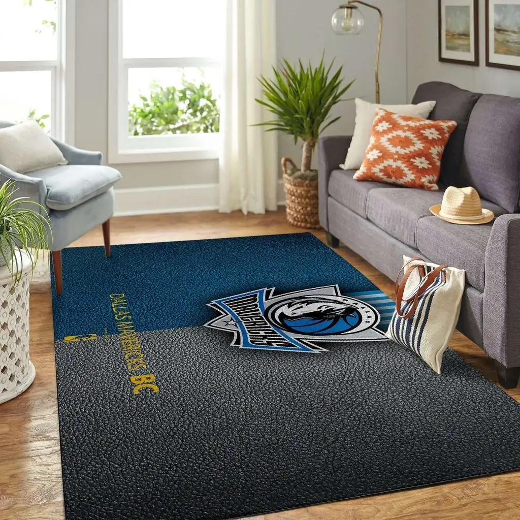 Dallas Mavericks Rug - Leather Texture for Living Room Black and Blue