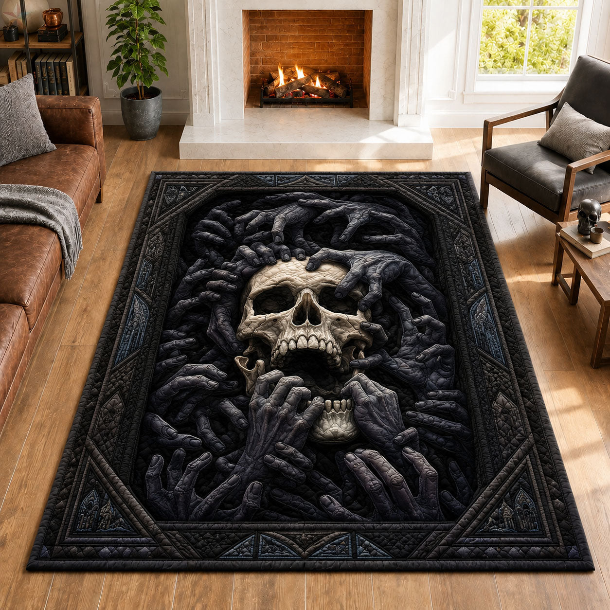Dark Horror Skull Surrounded By Hands Area Rug - Non-Slip Washable 3D Print Rug for Living Room & BedroomTVC2108422