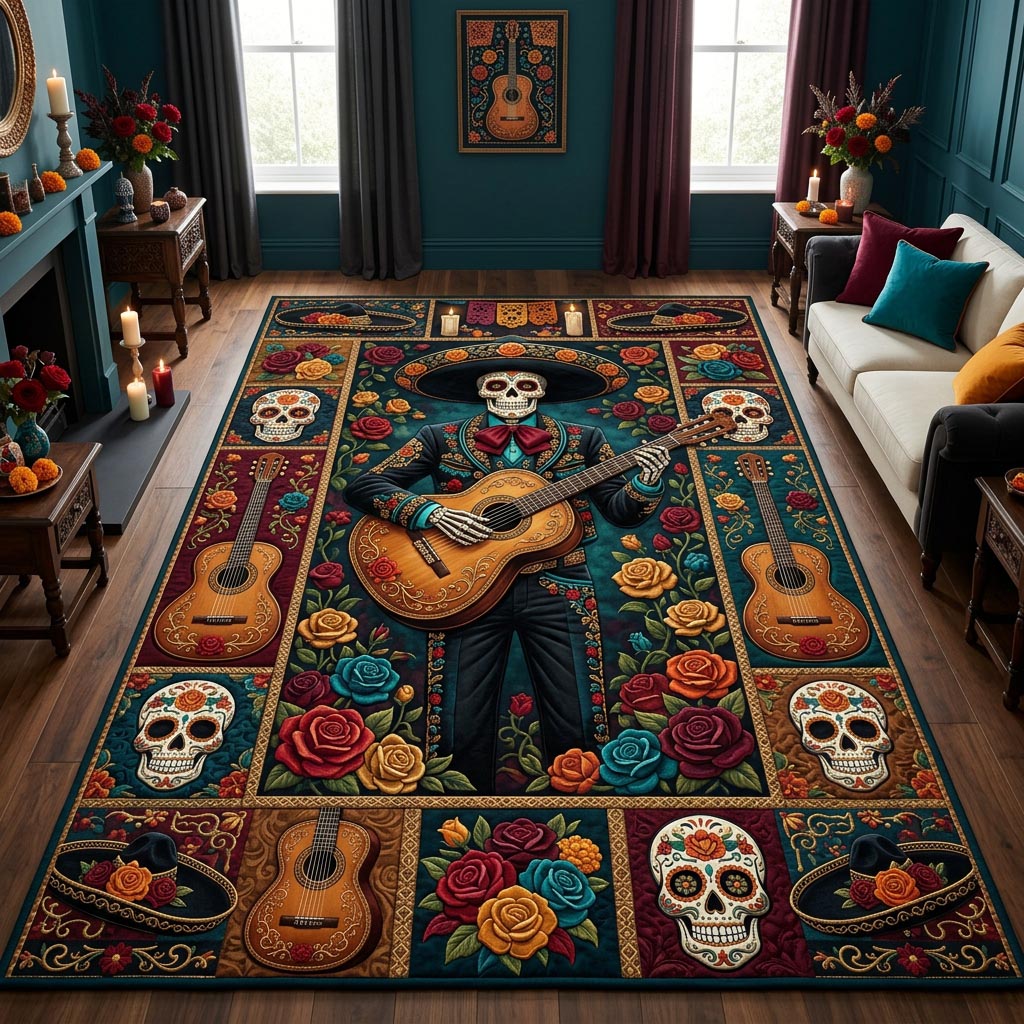 Day Of The Dead Floral Sugar Skull Area Rug - Non-Slip Washable 3D Print Rug for Living Room & BedroomTVC2108422