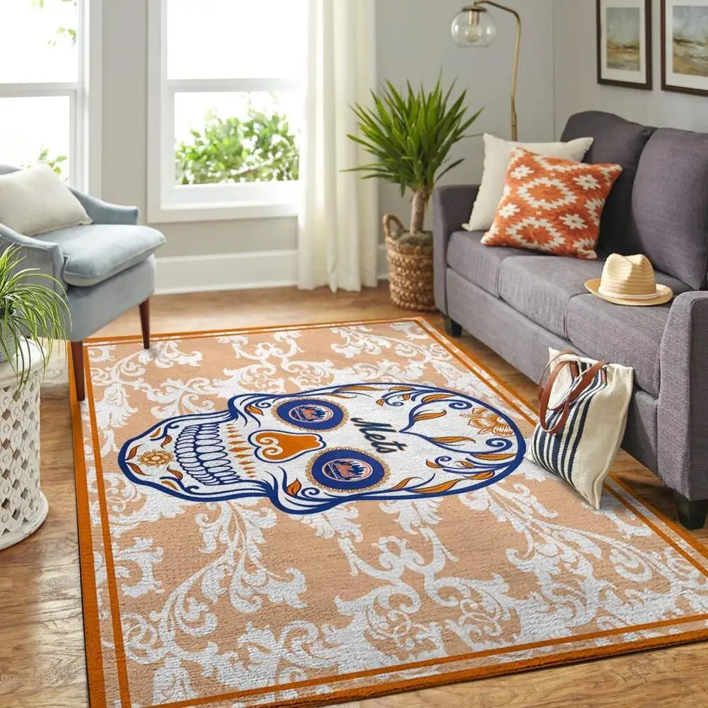 Decorative Rug Featuring Unique Artistic Skull Design Beige and White