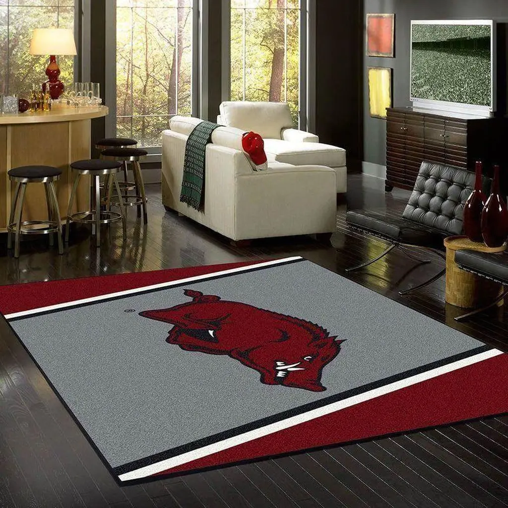 Decorative Rug with Bold Central Pattern for Living Room Red and Gray