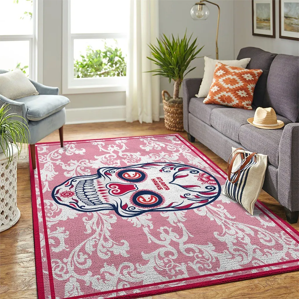 Decorative Skull Rug for Stylish Living Room Decor Pink and White