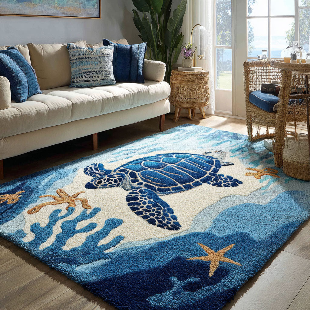 Deep Blue Turtle Area Rug - Non-Slip Washable 3D Print Rug for Living Room & BedroomTVC2108338