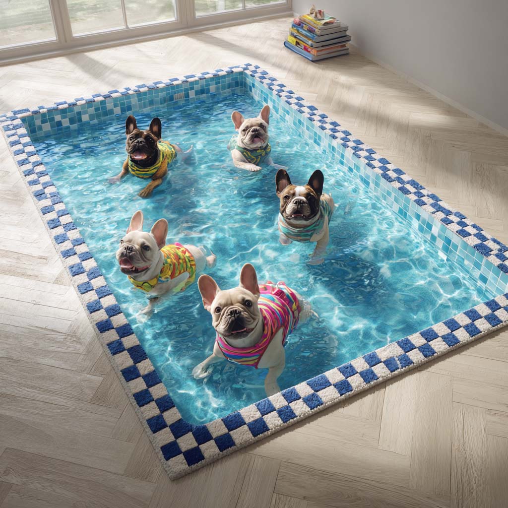 Deep-Dive Frenchies Area Rug - Non-Slip Washable 3D Print Rug for Living Room & BedroomTVC2108338