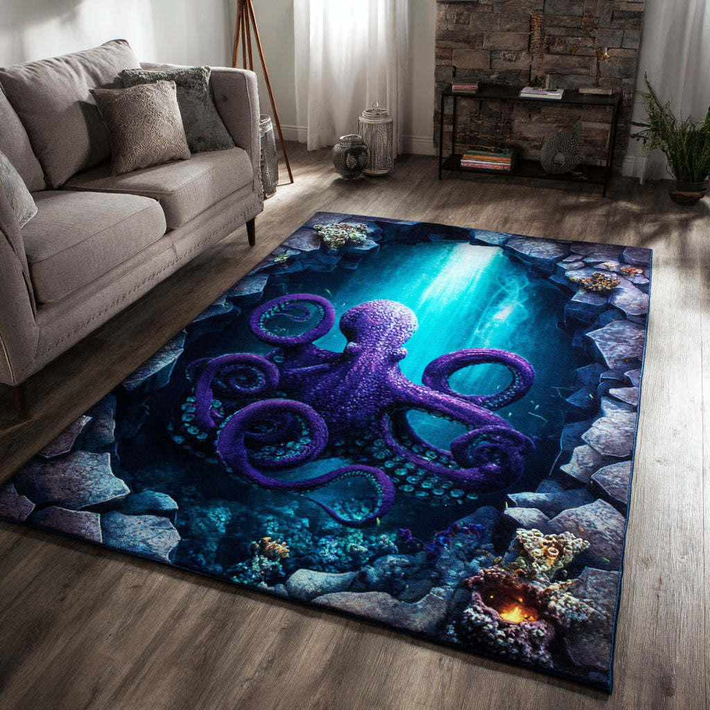 Deep Octopus Area Rug - Non-Slip Washable 3D Print Rug for Living Room & BedroomTVC2108338