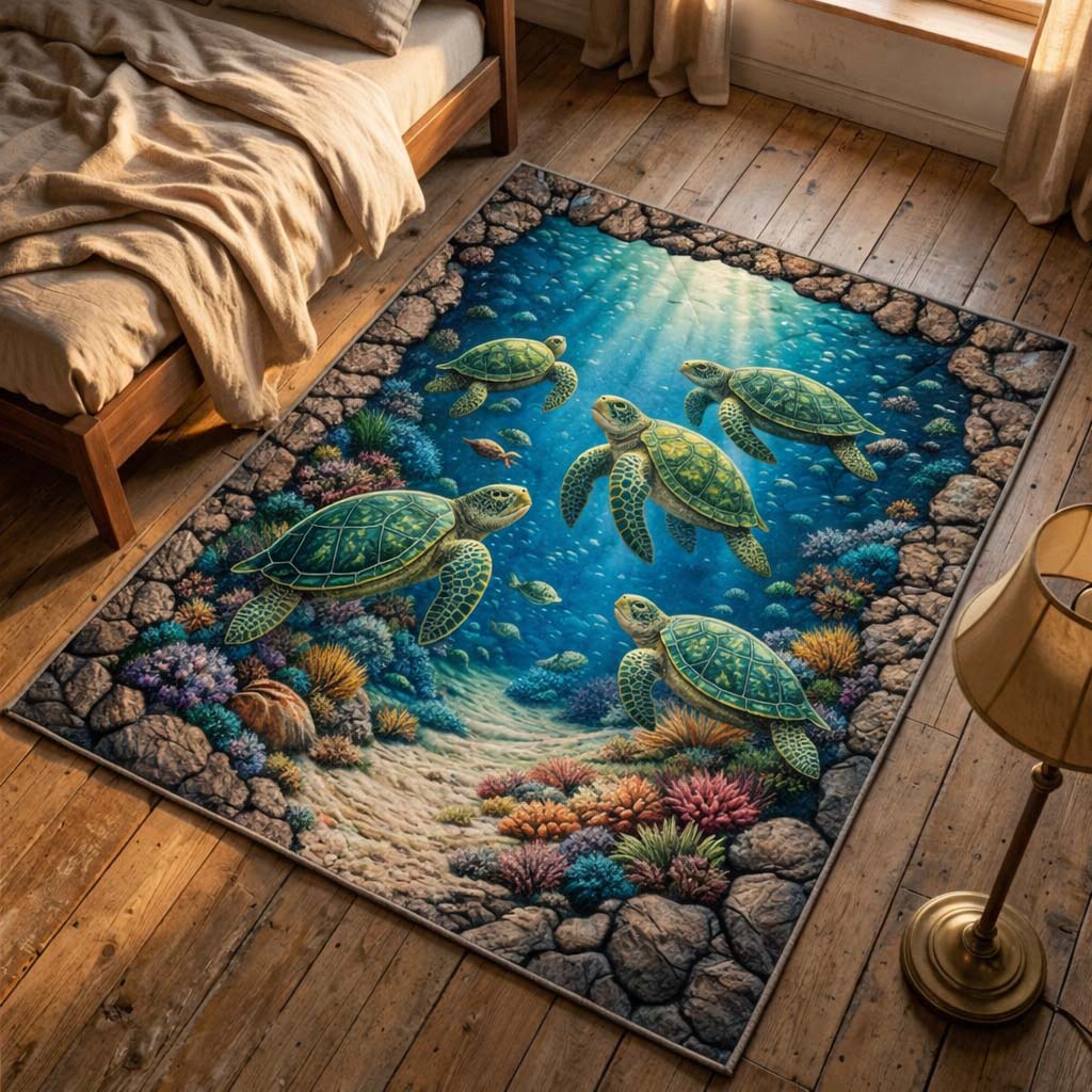 Deep Sea Turtles Area Rug - Non-Slip Washable 3D Print Rug for Living Room & BedroomTVC2108422