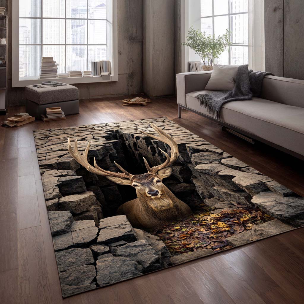 Deer Area Rug - Non-Slip Washable 3D Print Rug for Living Room & BedroomTVC2108216