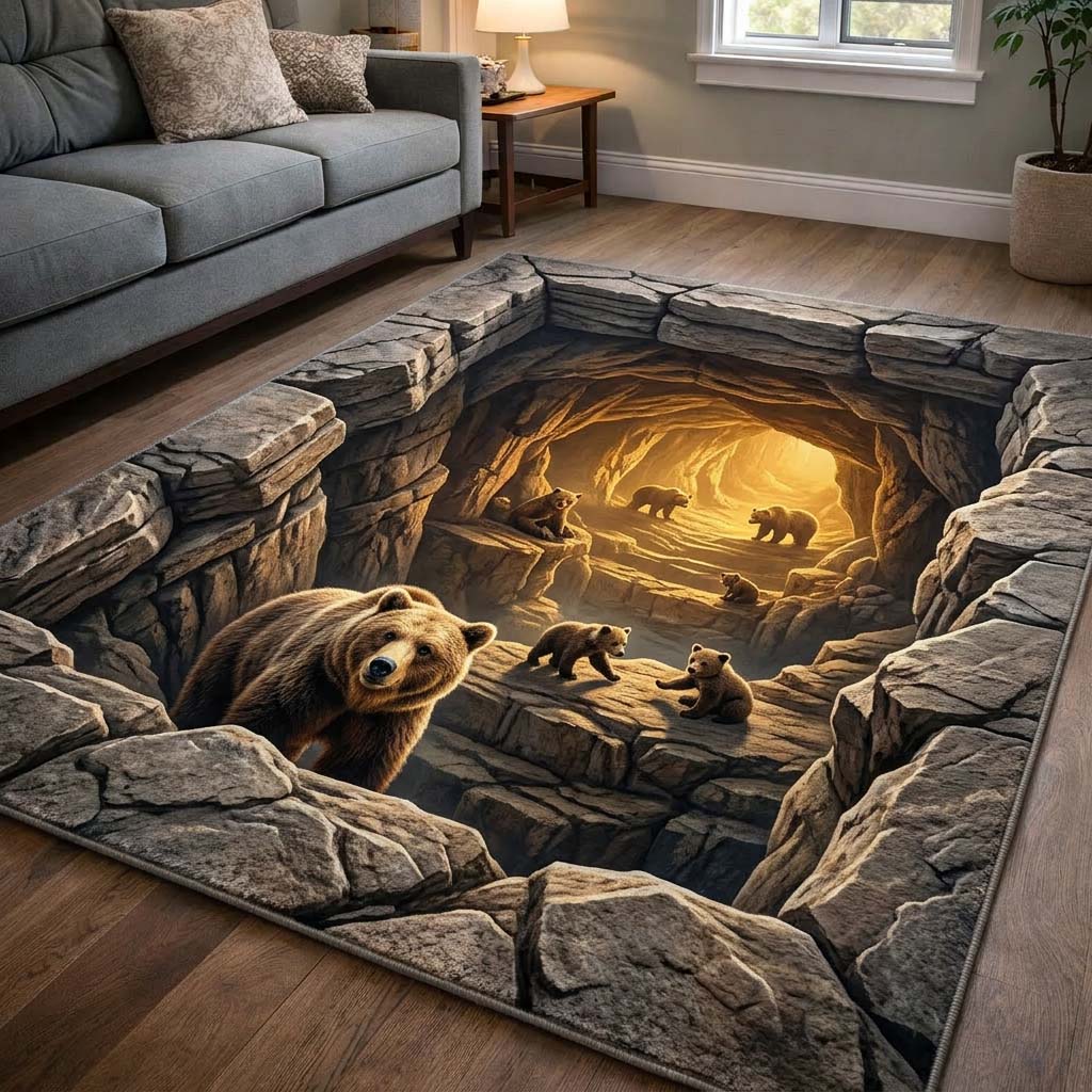 Den Hollow Area Rug - Non-Slip Washable 3D Print Rug for Living Room & BedroomTVC2108421