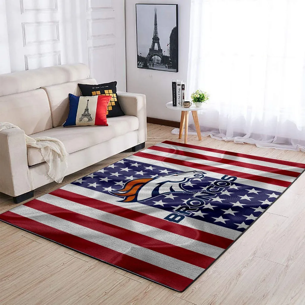Denver Broncos Rug - American Flag Area for Fans Red and White