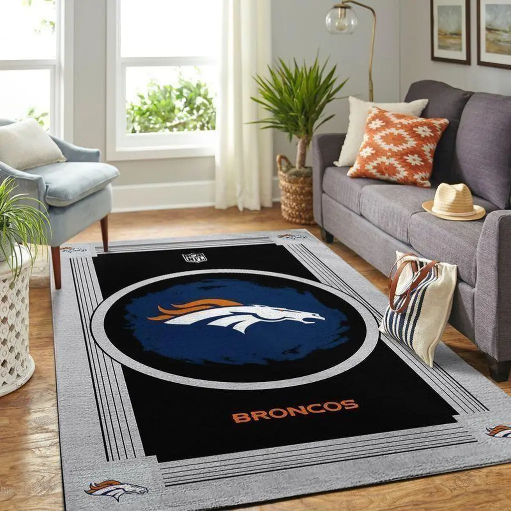 Denver Broncos Rug - Area for Living Room Decor Black and Blue