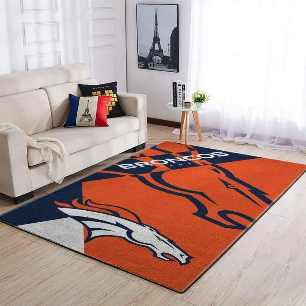 Denver Broncos Rug - Area for Living Room Decor Orange and Navy Blue