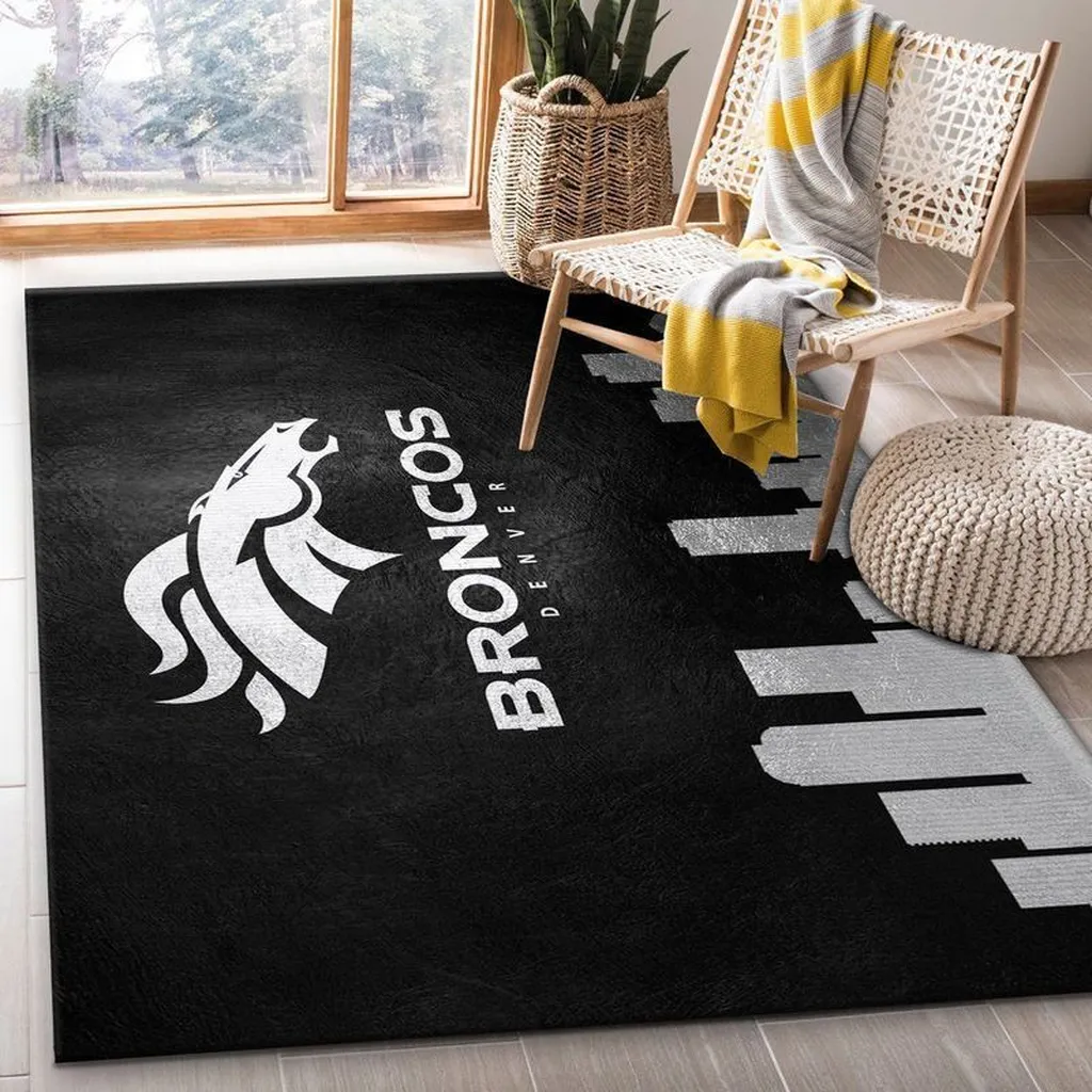 Denver Broncos Rug - Area Perfect for Living Room Decor Black and White
