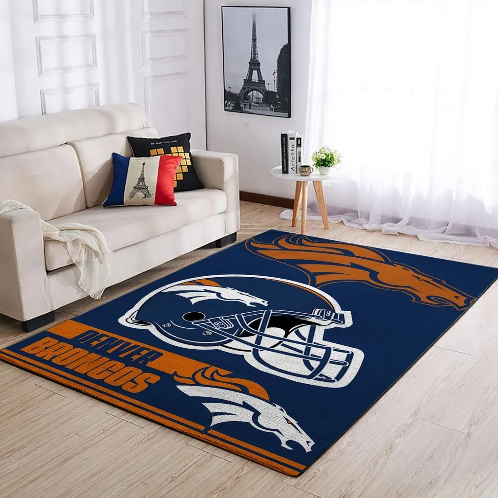Denver Broncos Rug - Area with Football Helmet Logo Blue and Orange