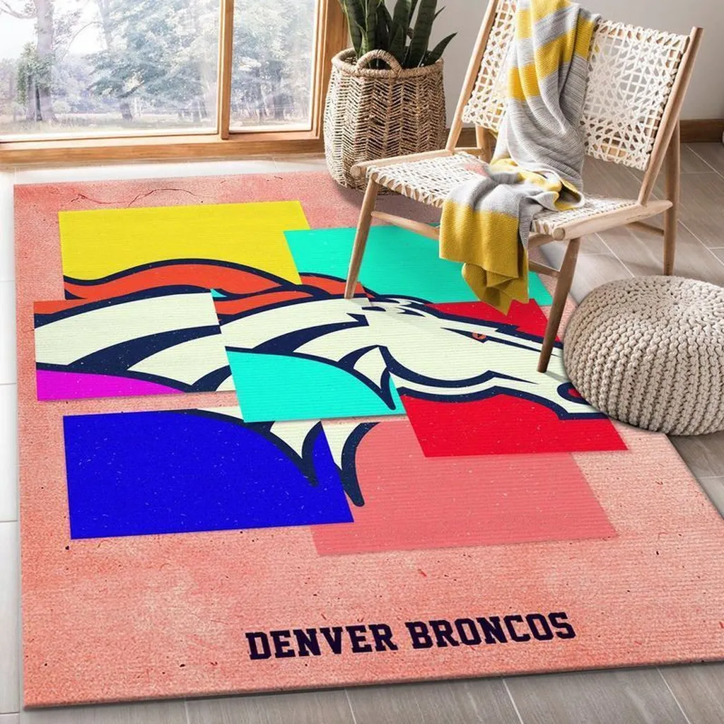 Denver Broncos Rug - Color Block Team Logo for Fans Blue and Red