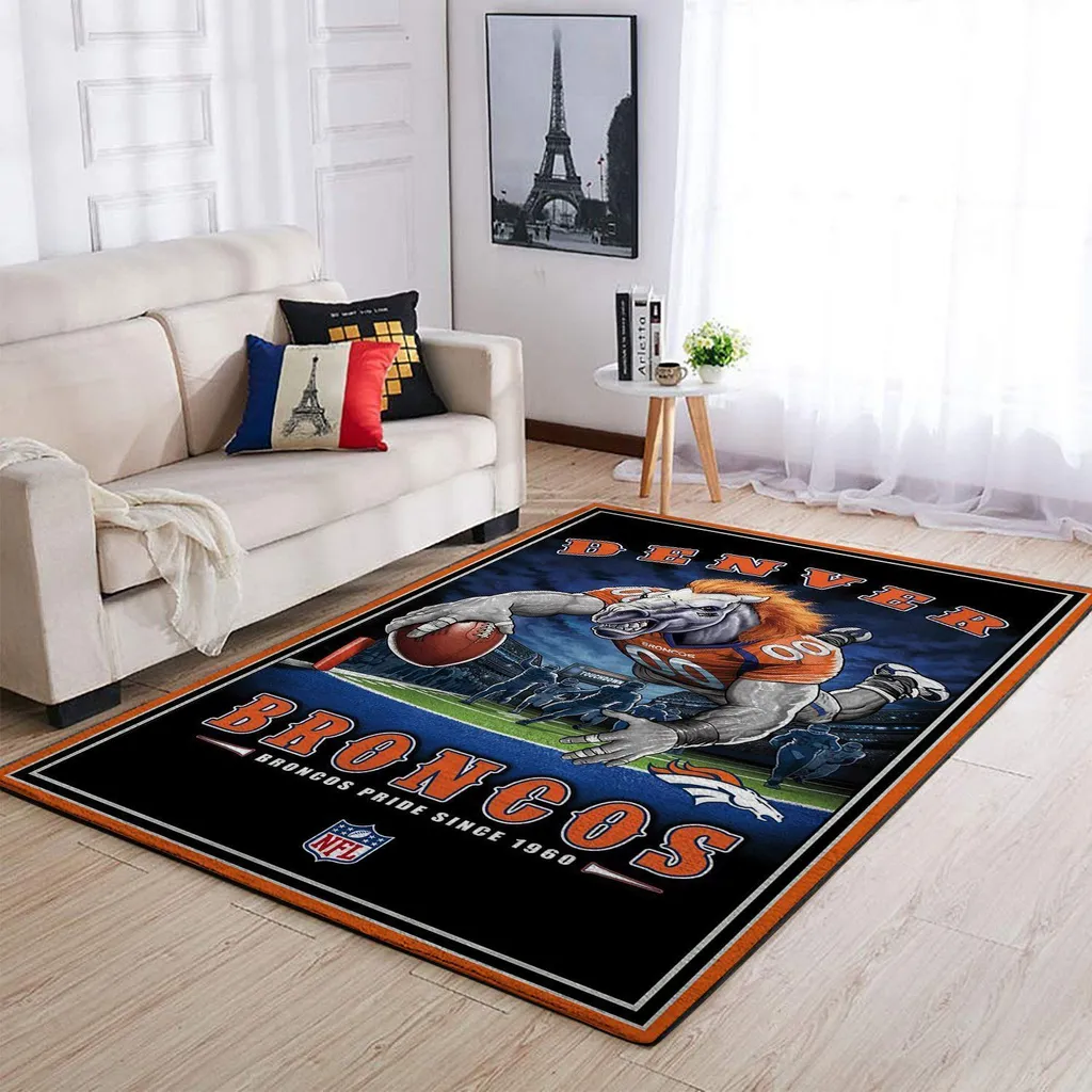 Denver Broncos Rug - Football Fan Team Colors Blue and Orange