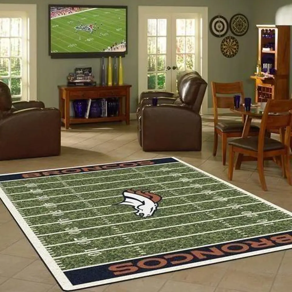 Denver Broncos Rug - Football Field Area for Living Room Green and White