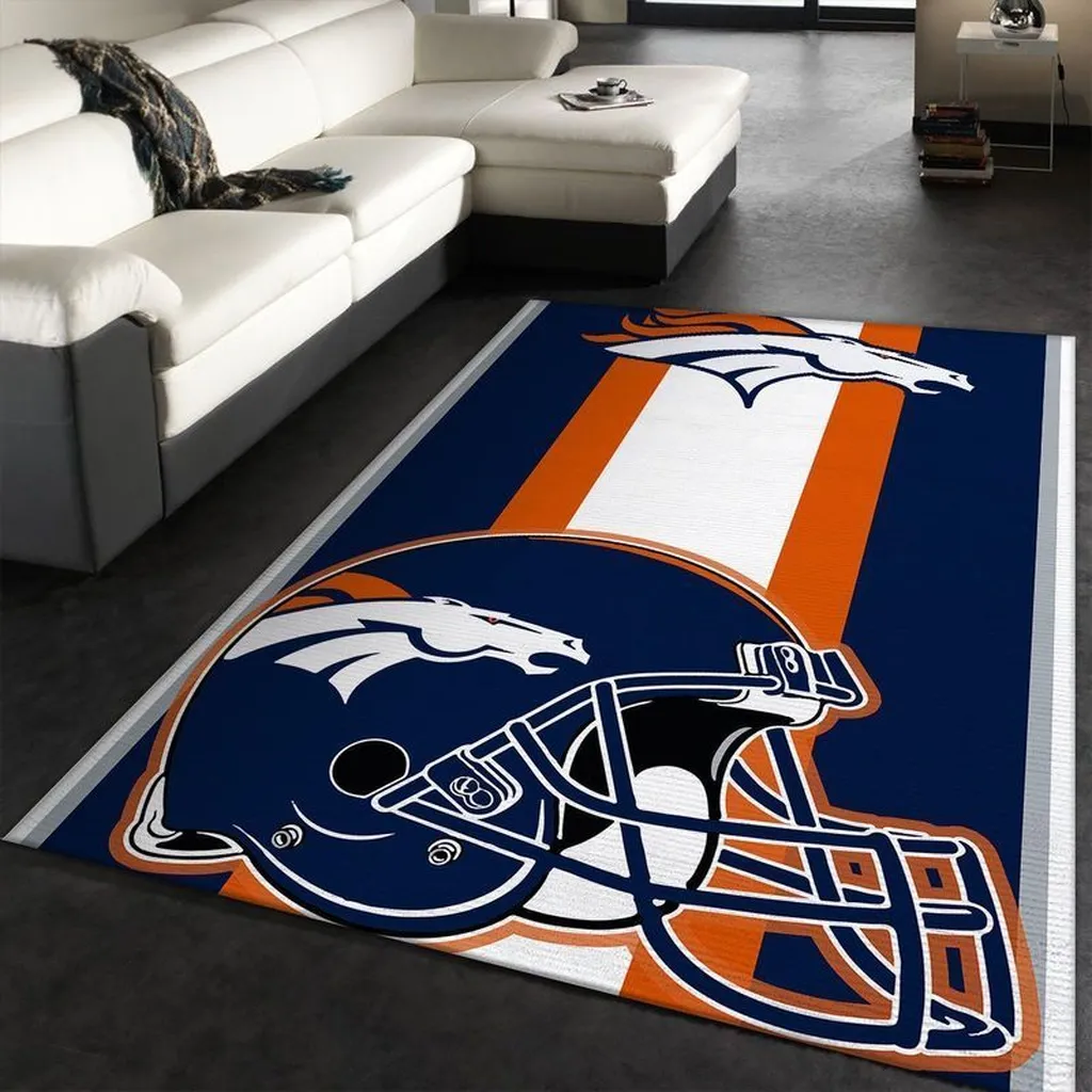 Denver Broncos Rug - Football Helmet Area for Home Decor Blue and Orange