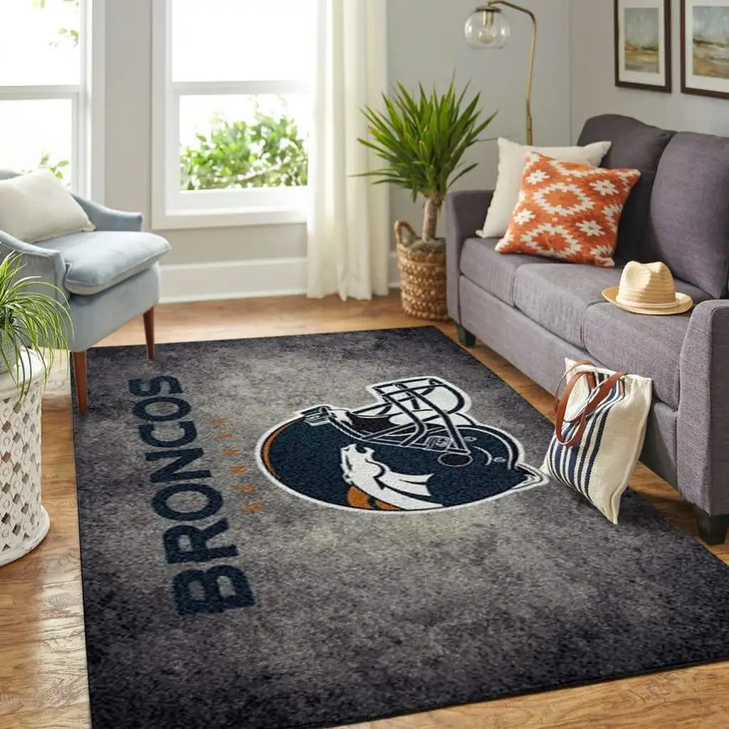 Denver Broncos Rug - for Living Room Decor Carpet Gray and Navy Blue