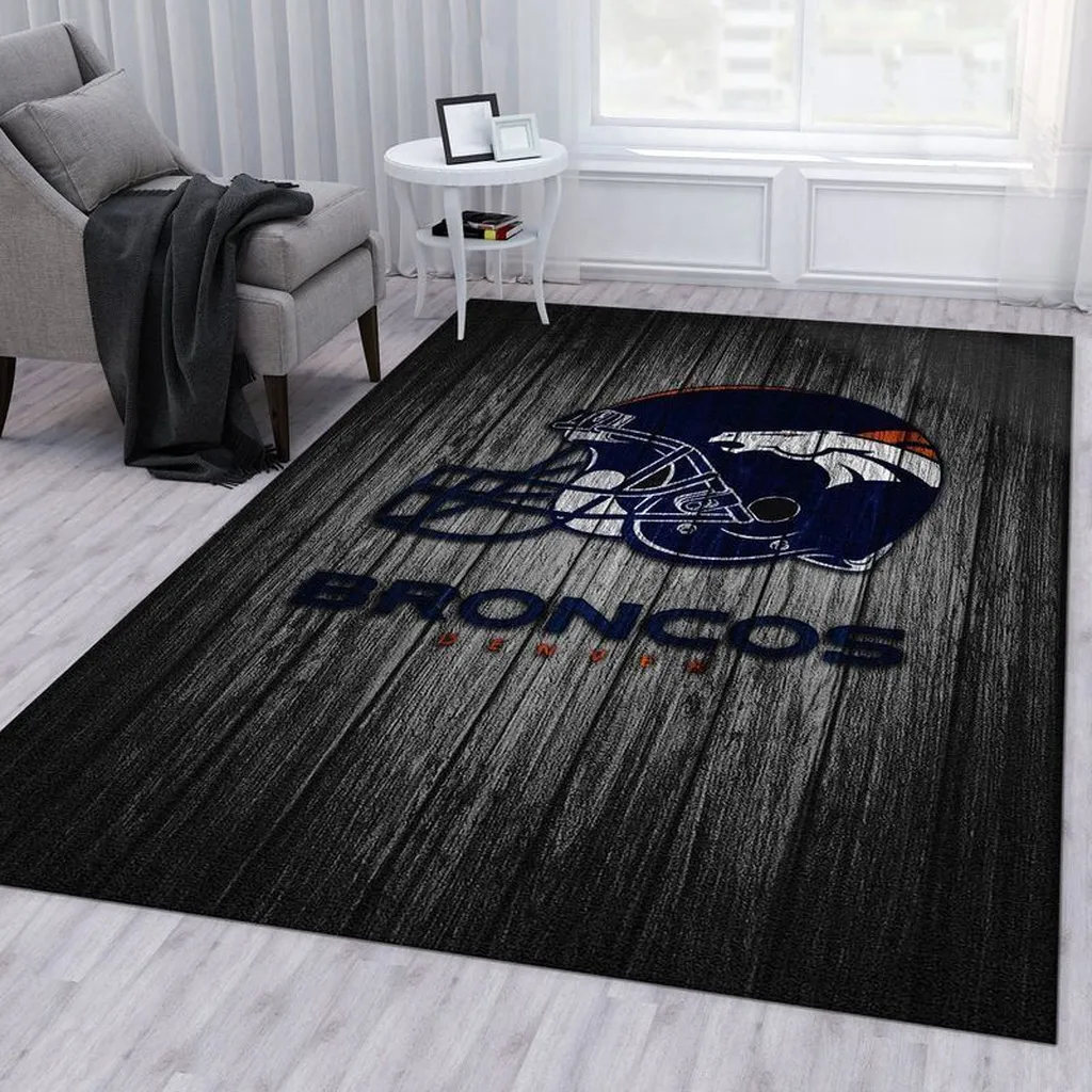 Denver Broncos Rug - Helmet Area for Bedroom Decor Black and Blue