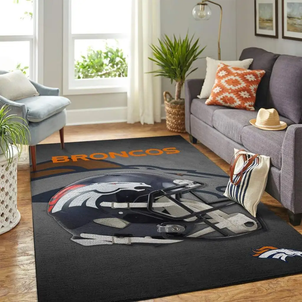 Denver Broncos Rug - Helmet for Game Room Decor Black and Orange