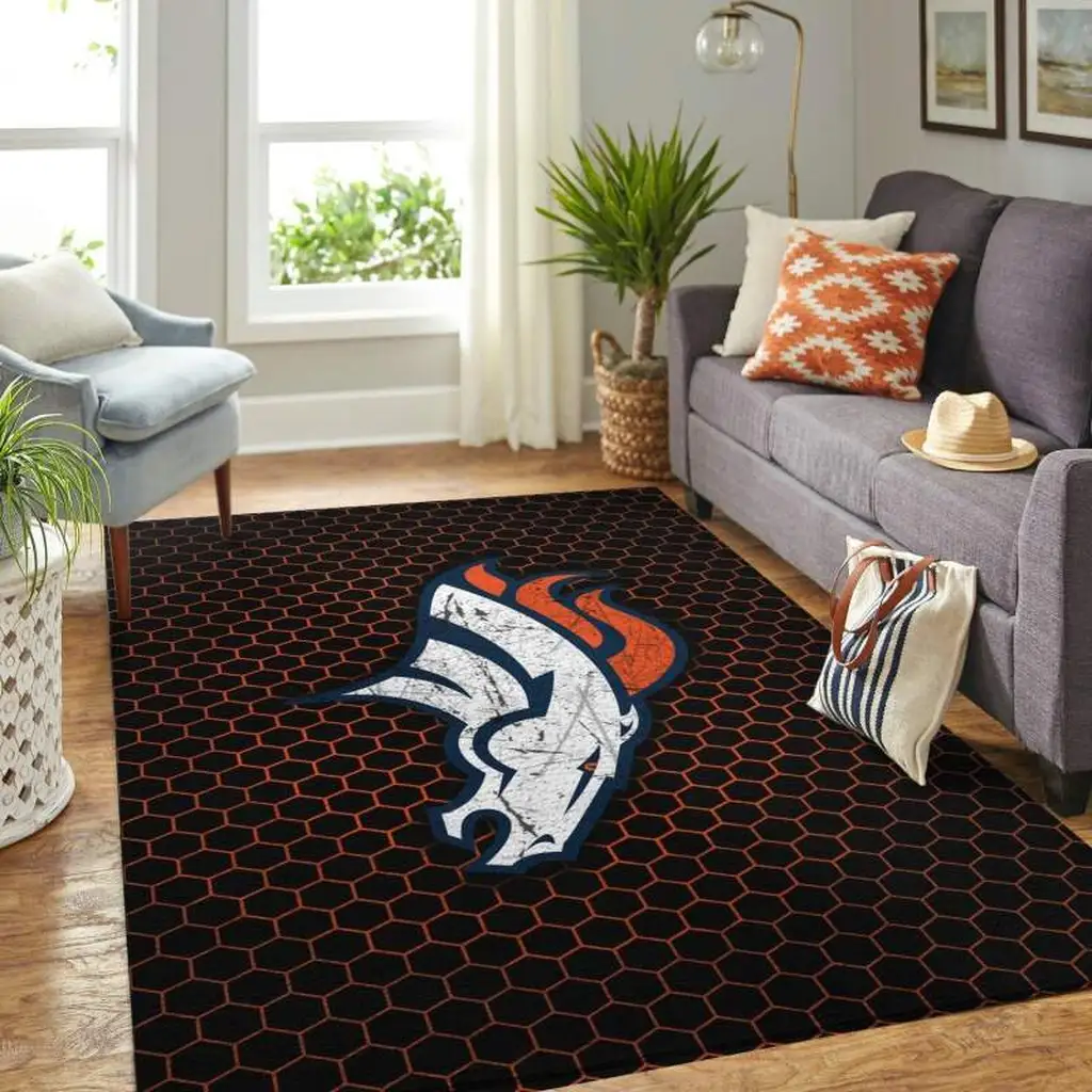 Denver Broncos Rug - Hexagon Pattern for Fan Rooms Black and Orange