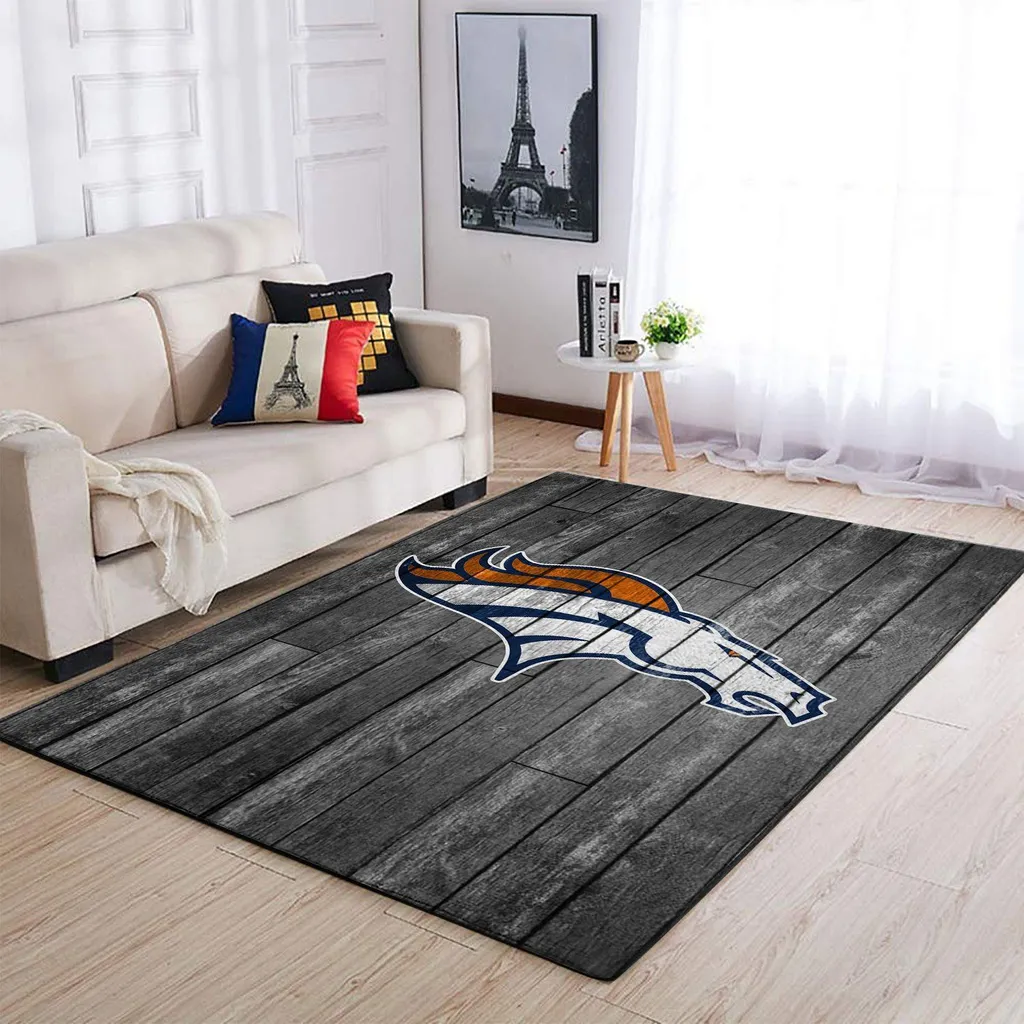 Denver Broncos Rug - Logo Area for Living Room Decor Orange and Gray