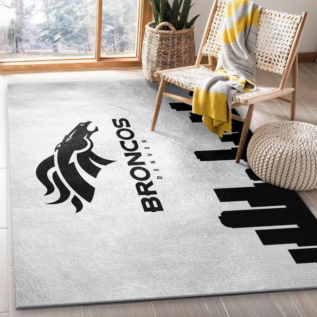 Denver Broncos Rug - Modern Area for Home Decor Black and White