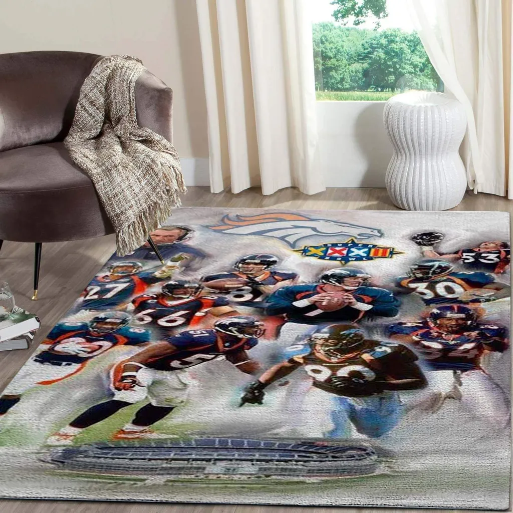Denver Broncos Rug - NFL Football Team Area for Fans Blue and Orange