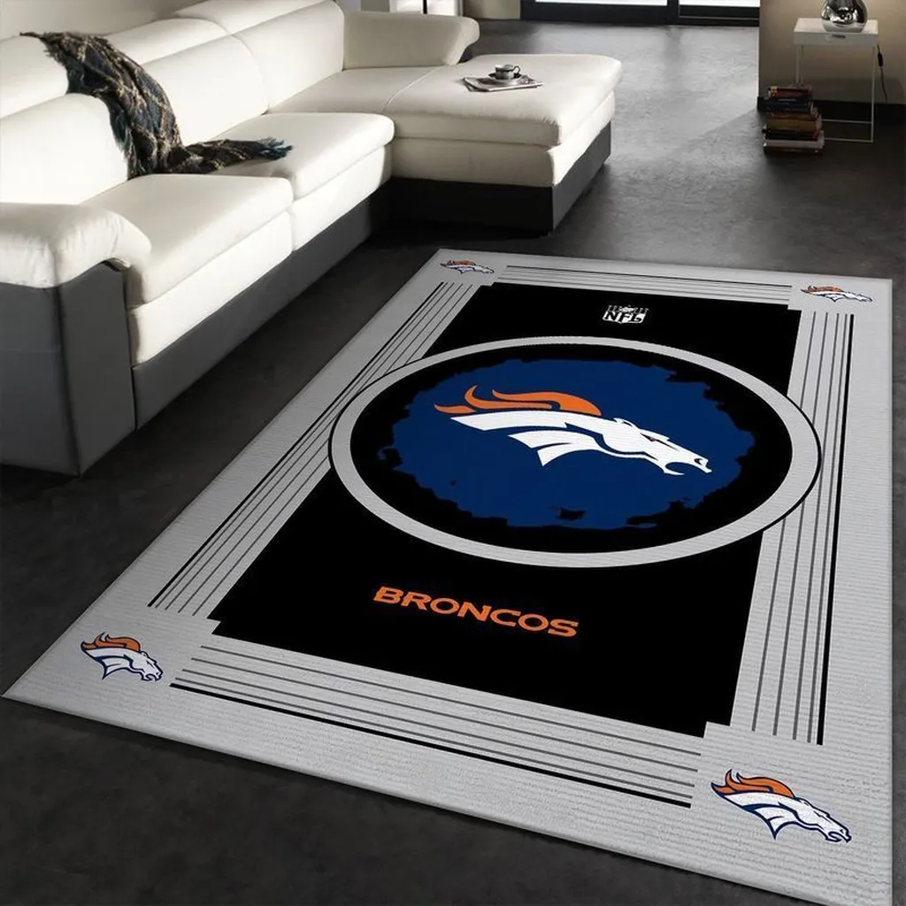 Denver Broncos Rug - NFL Logo Area for Living Room Decor Black and Gray