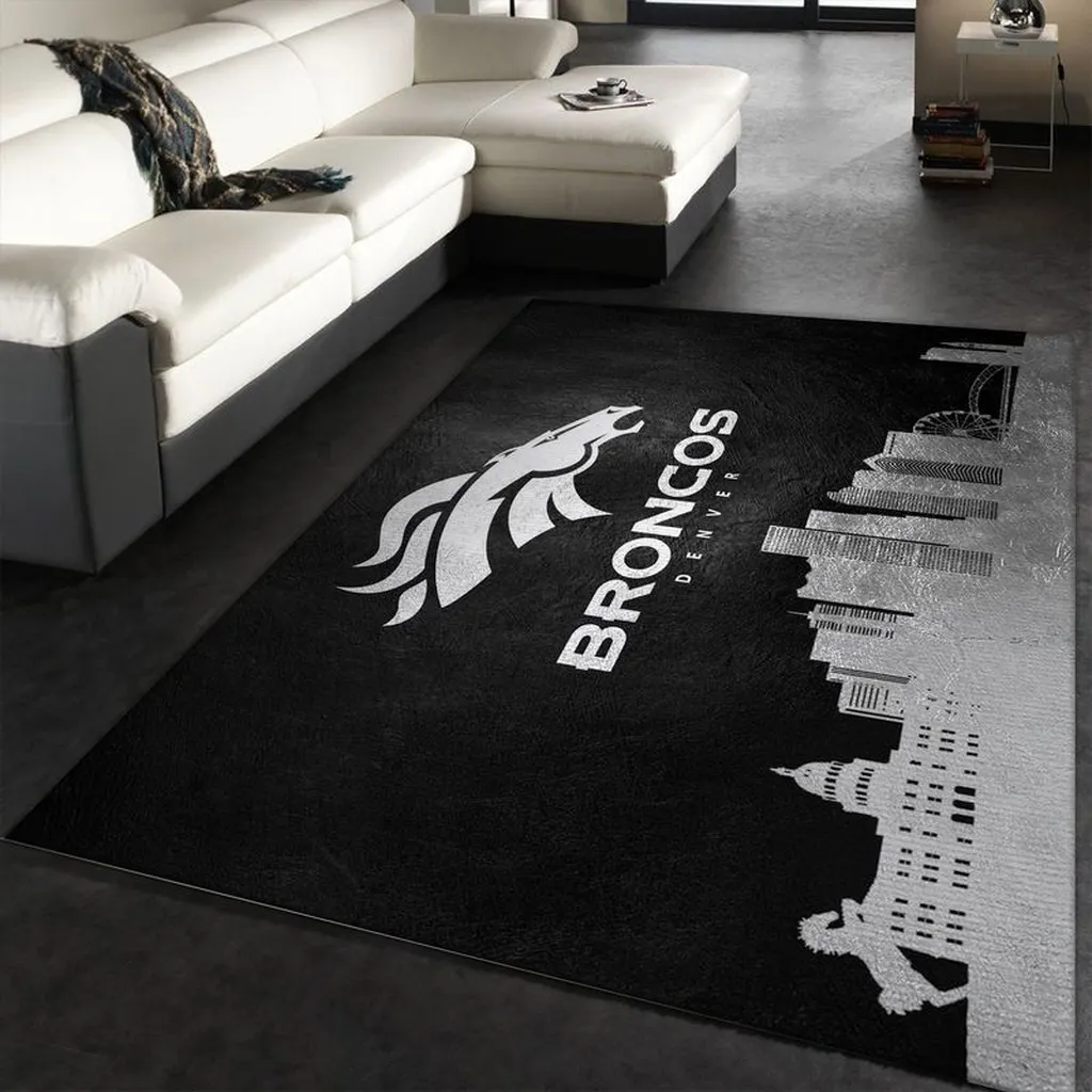Denver Broncos Rug - Skyline Area for Home Decor Black and White