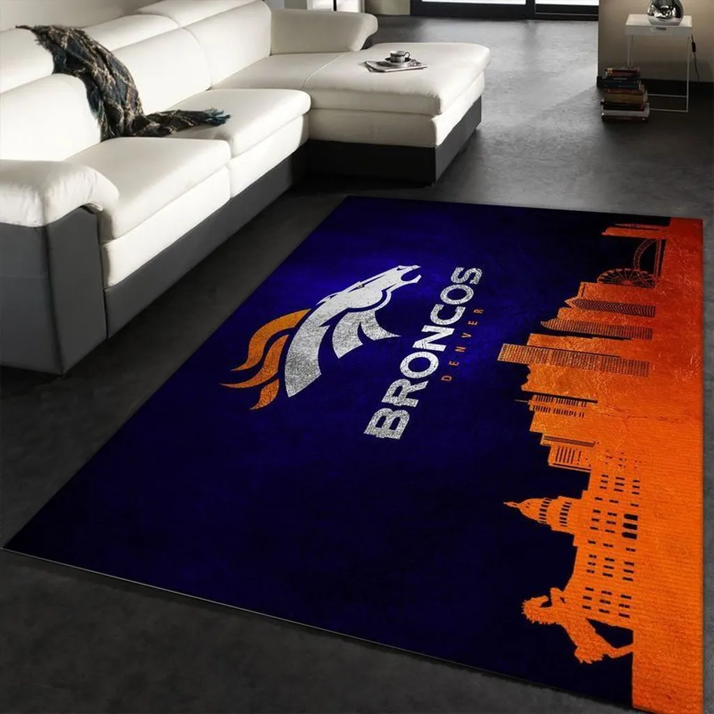 Denver Broncos Rug - Skyline Area for Living Room Decor Blue and Orange