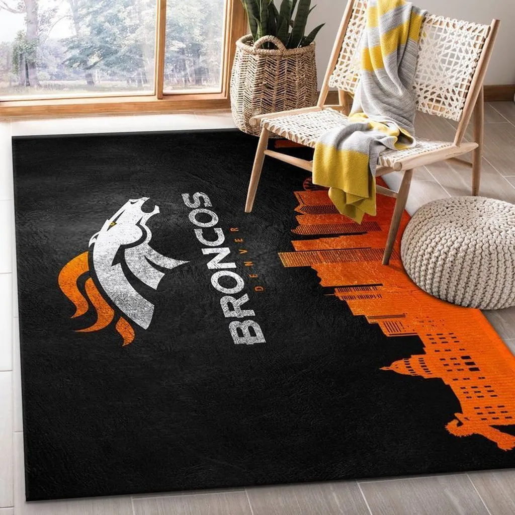 Denver Broncos Rug - Skyline Area Perfect for Fans Black and Orange