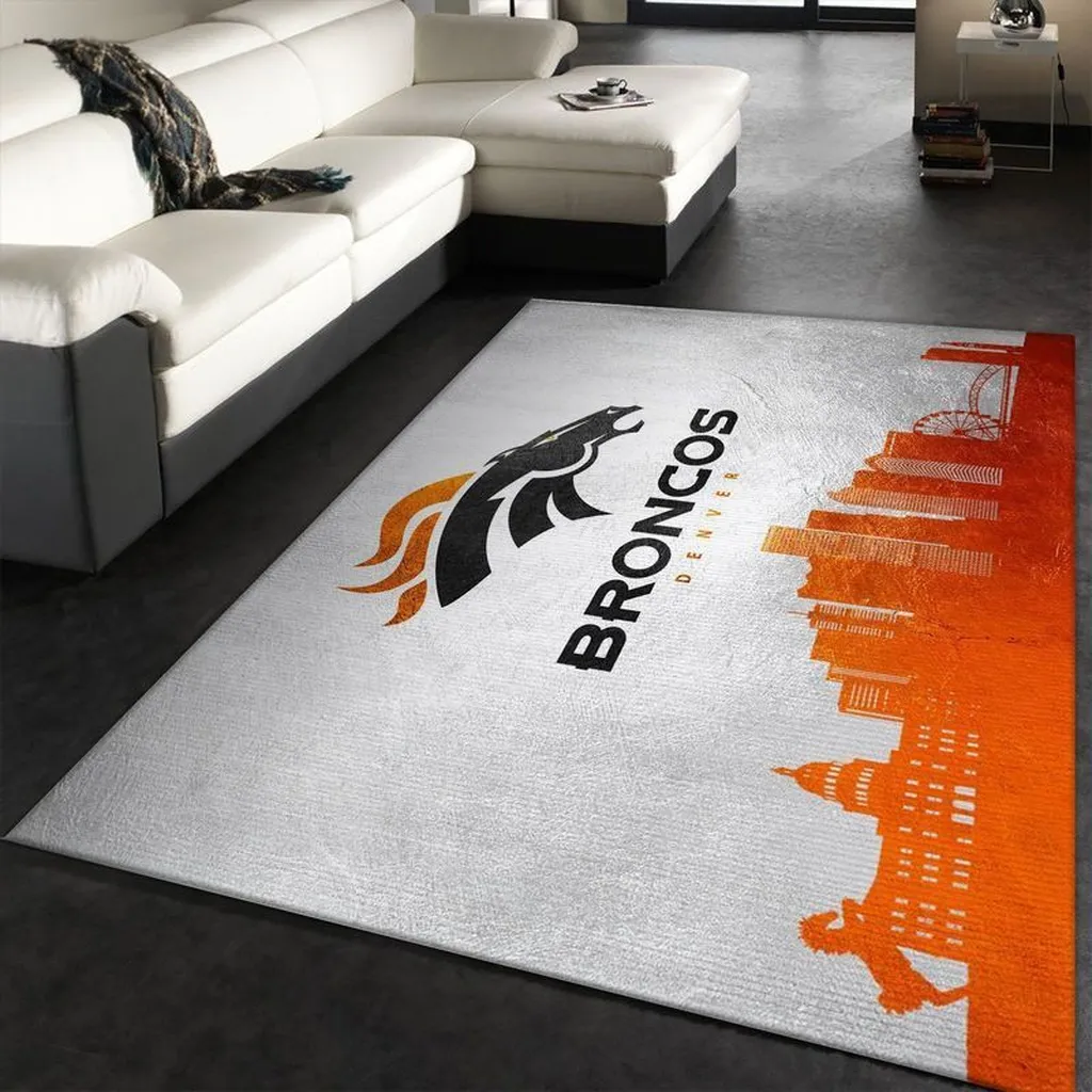 Denver Broncos Rug - Skyline Area Perfect for Fans Orange and White
