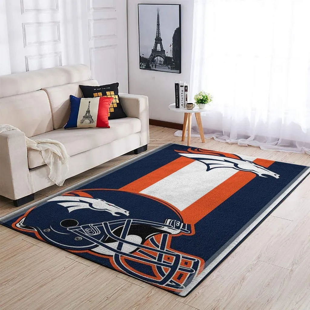 Denver Broncos Rug - with Team Helmet Design Blue and Orange