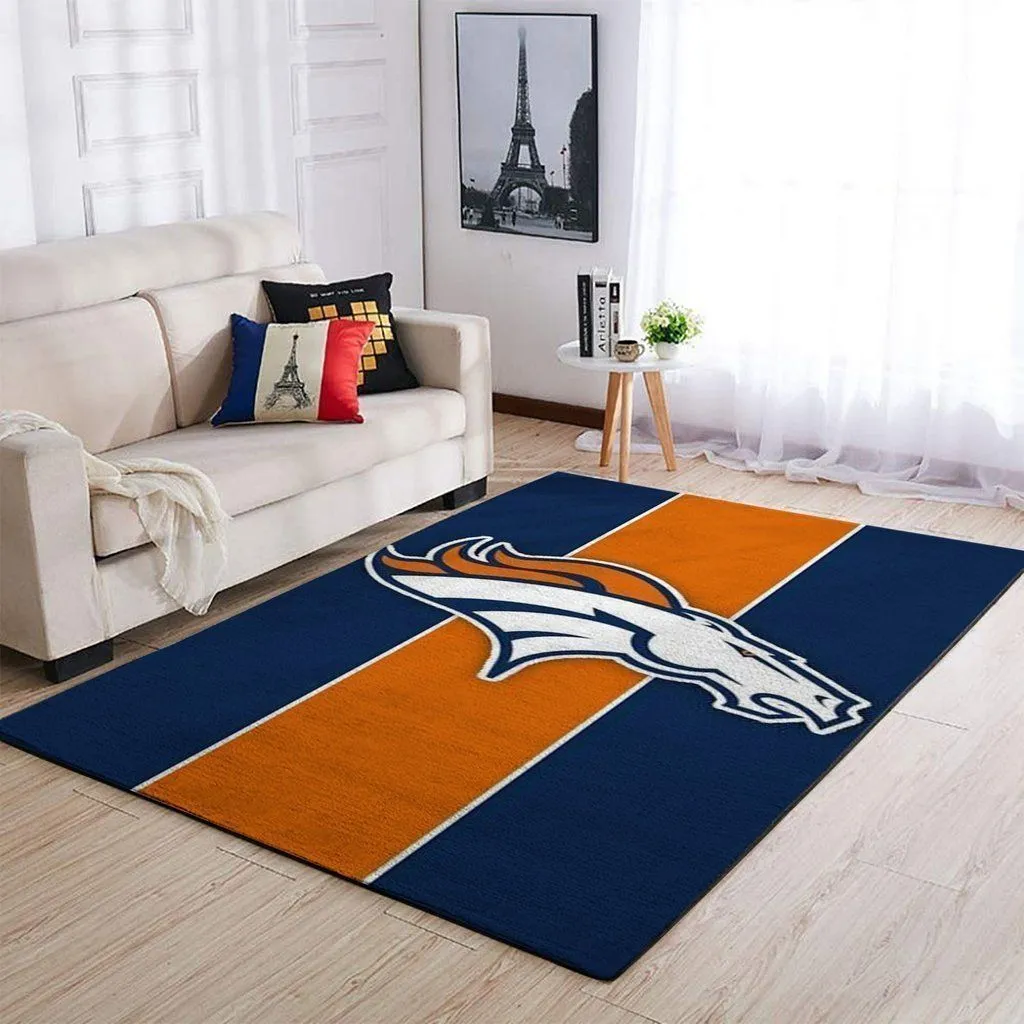 Denver Football Fan Carpet Team Design Rug Blue and Orange