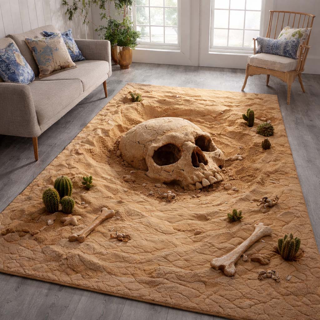 Desert Skull Relic Area Rug - Non-Slip Washable 3D Print Rug for Living Room & BedroomTVC2108421